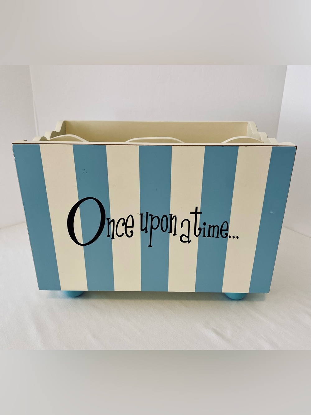 Once Upon a Time Striped Wooden Storage Book Bin